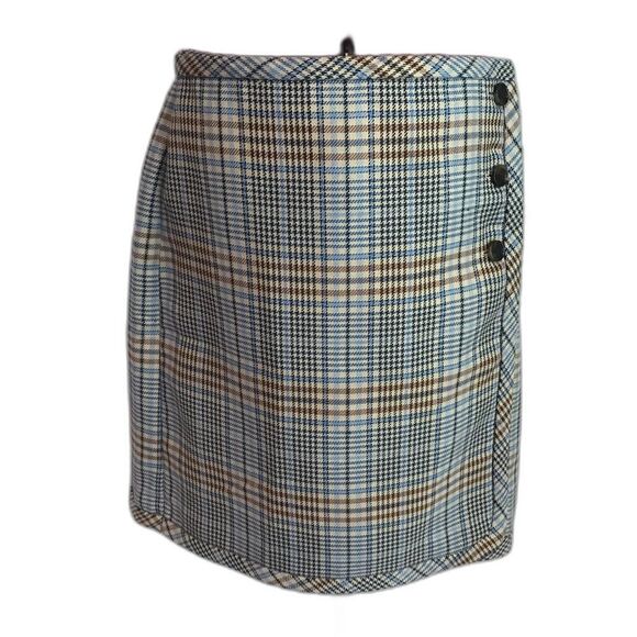 Talbots A-Line Skirt Women Size 10 Blue/Brown Windy Plaid Faux Wrap Knee Length - Picture 4 of 12